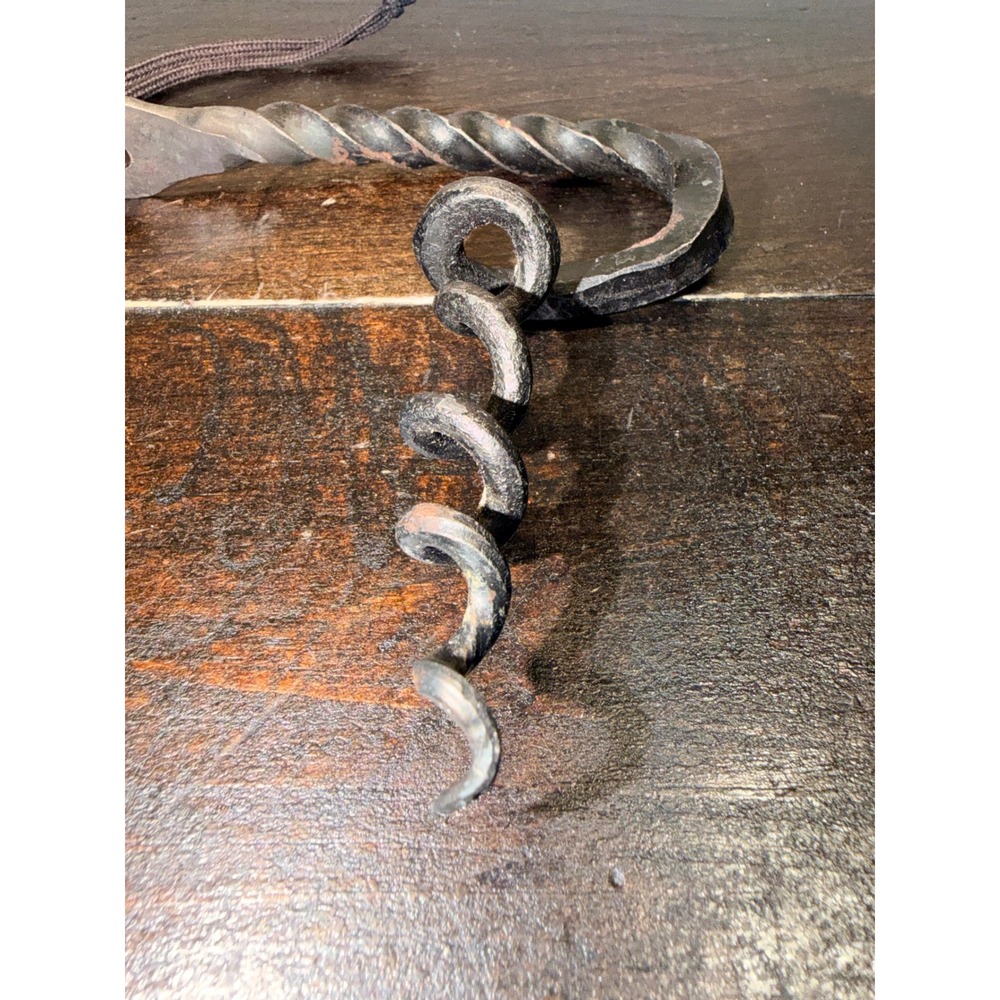 Hand Forged Wrought Iron Corkscrew Twisted Handle Rustic Wine Opener - Picture 4 of 5